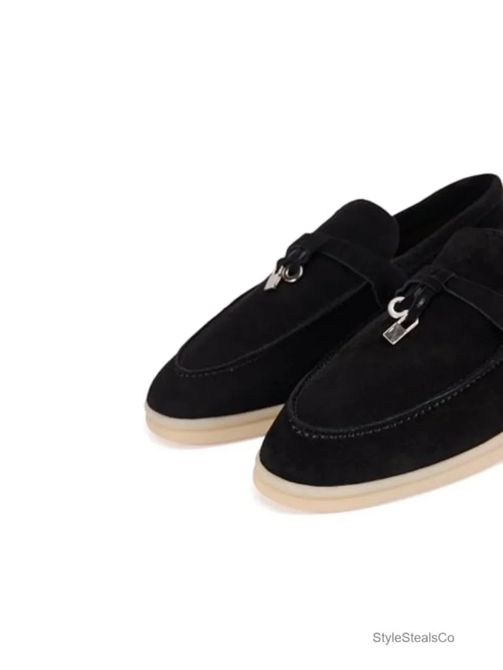 Genuine Suede Leather Loafers with Charm Accents Comfort Footbed